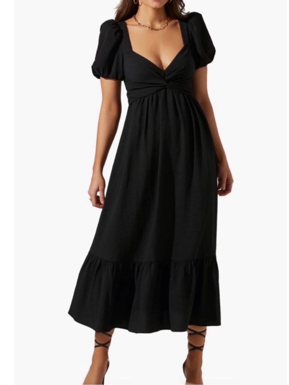 Astr Black Maxi Dress with Puff Sleeves and Ruffle Hem